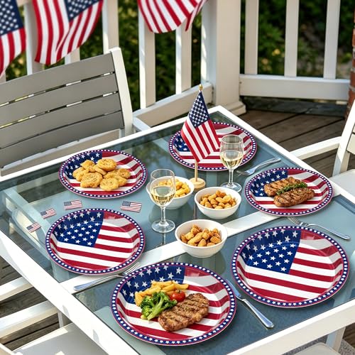 Patriotic 48-Pack 7in & 9in Red White Blue Paper Plates – 24 Dinner + 24 Dessert