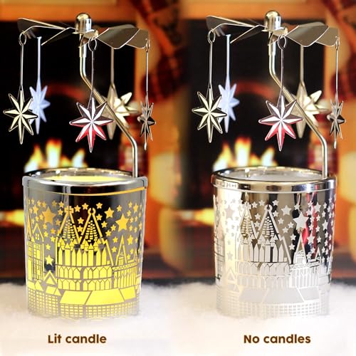 Rotary Candle Holder Spinning Carousel - Moravian Star Tealight Centerpiece