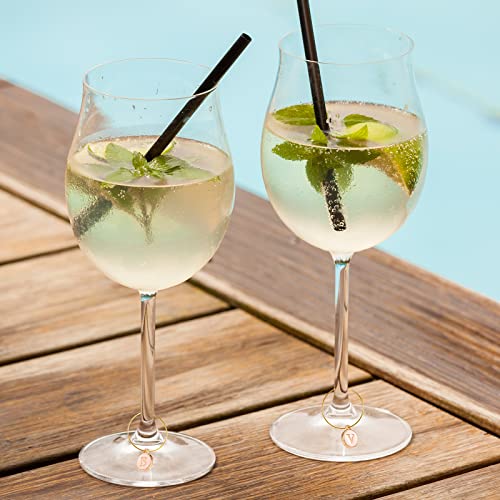 Hicarer 26 Pcs Pink Wine Charms with Letter Rings for Stem Glasses