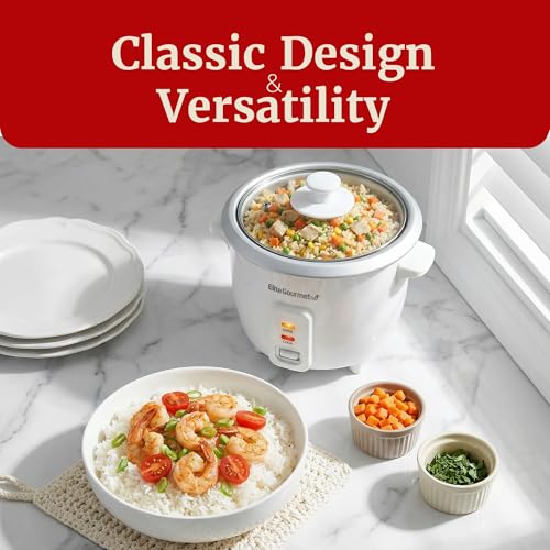 Electric Rice Cooker with Keep Warm & Removable Pot, 6-Cup Cooked, White