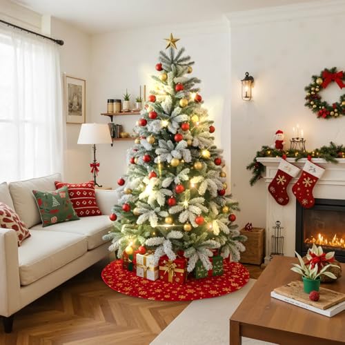 Lanpn Red Velvet Christmas Tree Skirt 24 Inch Holiday Decor with Snowflake Pattern