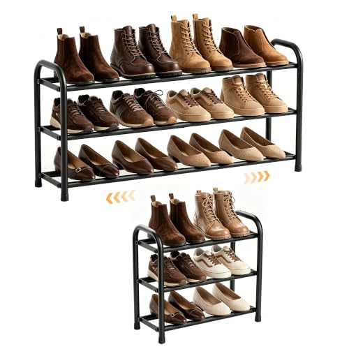 3-Tier Expandable Metal Shoe Rack, Adjustable Shoe Organizer for Closet