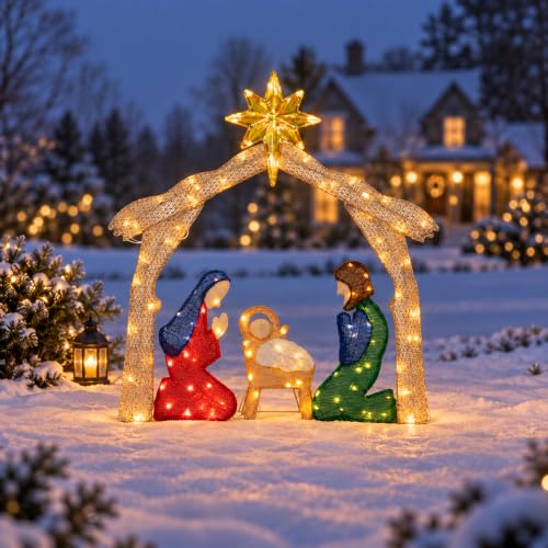 Outdoor Nativity Scene with Lights - 48 Inch Christmas Manger Display with 140 LEDs