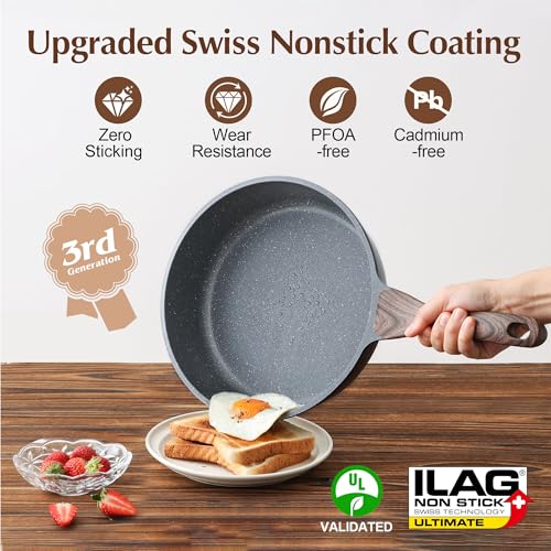 Nonstick Deep Frying Pan with Lid - 10 Inch Granite Saute Pan 3.5QT