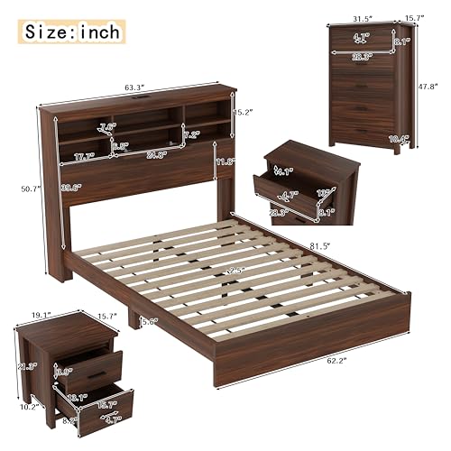 4-Piece Queen Bedroom Furniture Set with Platform Bed, Dresser, Nightstands