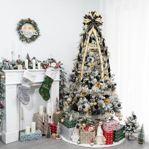 Black & Gold Large Christmas Tree Topper Bow 53x13 Inches - Handmade Holiday Decor