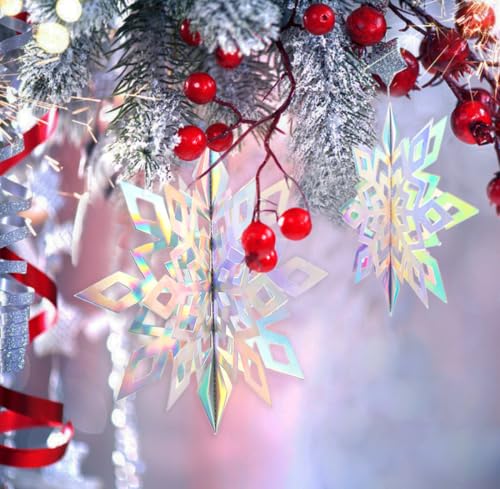 GuassLee 3D Iridescent Snowflakes Decorations - 30pcs Hanging Winter Wonderland Christmas & Party Decor