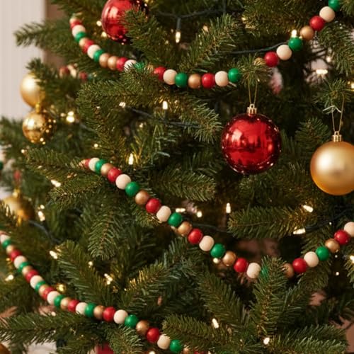 WILLBOND 16ft Wooden Bead Garland for Christmas Tree - Classic Color
