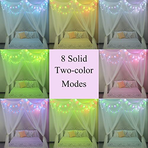White 8-Corner Bed Canopy with 24-Color Star String Lights & Remote
