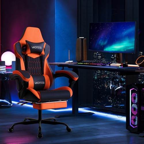 Ergonomic Reclining Gaming Chair with Footrest & Lumbar Support (Black/Orange)