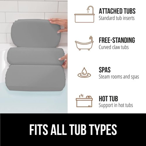 GORILLA GRIP Bath Pillow - Luxury Neck and Back Support with Strong Suction Cups | XL Gray Hot Tub Accessory