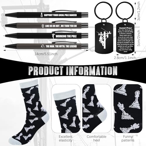 Berlune Lineman Gift Set for Men - Prayer Keychain, Hat, Mug, Socks, Pens & Gift Box