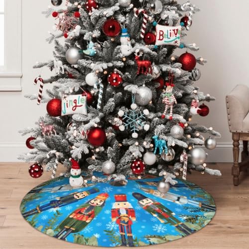 DORKEIXIA 36 Inch Red Green Nutty Nutcracker Army Christmas Tree Skirt - Black Variant