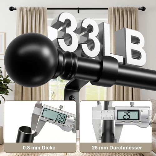 Heavy Duty Black Curtain Rod - 1" Adjustable Metal Drapery Rod (72-144")