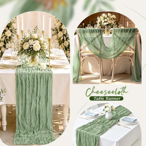 10 Pack Sage Green Cheesecloth Table Runner 17x108in 9ft | Boho Wedding Backdrop & Party Décor