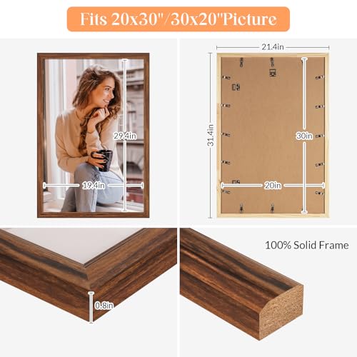 20x30 Solid Wood Picture Frame - Rustic Brown Poster Frame with HD Plexiglass