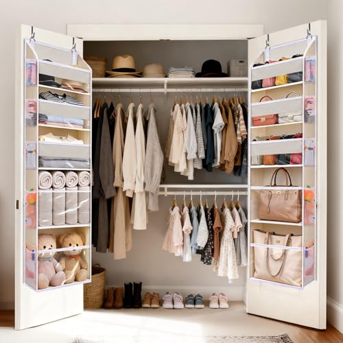 5-Tier Over the Door Organizer with 10 Mesh Pockets & Clear Windows