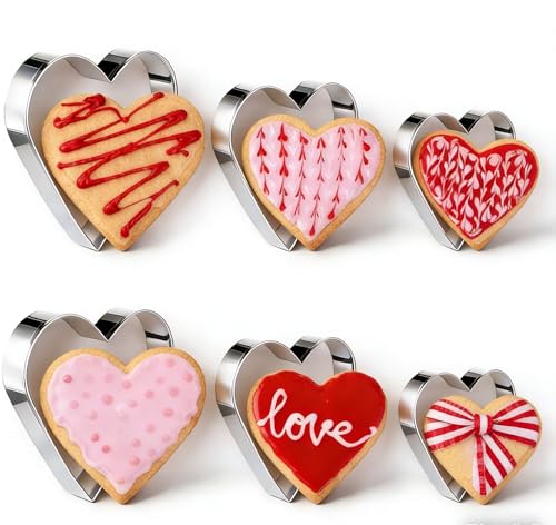 Heart Cookie Cutter Set - 6 Stainless Steel Shapes for Baking & Crafts