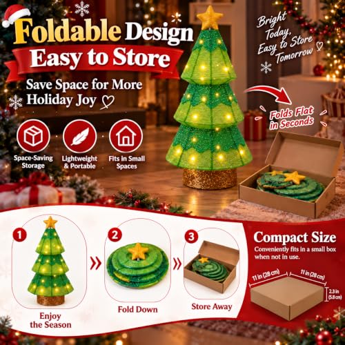 Christmas Tree Decoration Lighted Outdoor Christmas Tree with 45 LEDs and 8 Modes - Collapsible Battery Operated