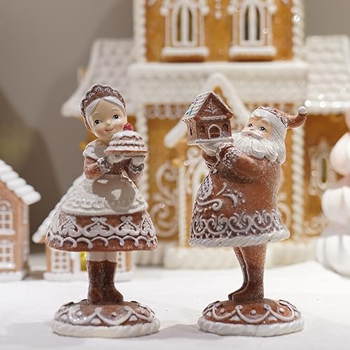 Braxio Mr. Santa & Mrs. Santa Gingerbread Christmas Figurines - 2 Pack Home Decor