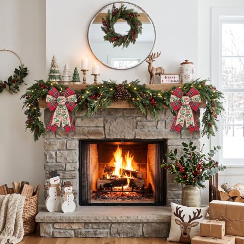 2-Pack Red Green Plaid Christmas Wreath Bows for Front Door Decor