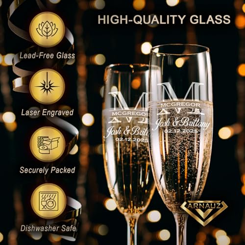 Personalized Champagne Flutes Set for Weddings & Anniversaries - Custom Gift for Couples
