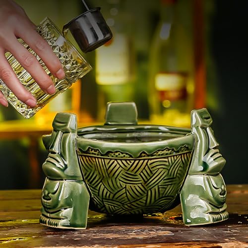 32 oz Ceramic Tiki Punch Bowl - Decorative Tropical Cocktail Serveware