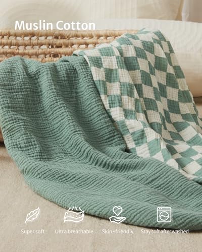 Blissful Diary Muslin Crib Sheets 2 Pack - Sage Checkerboard 28x52