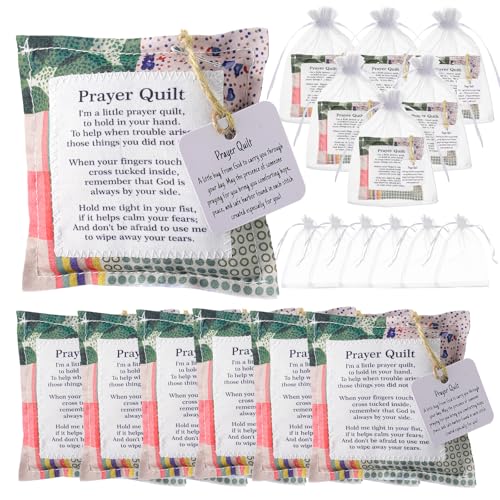 6-Pack Prayer Quilt Squares with Cross & Organza Bags - Christian Gifts