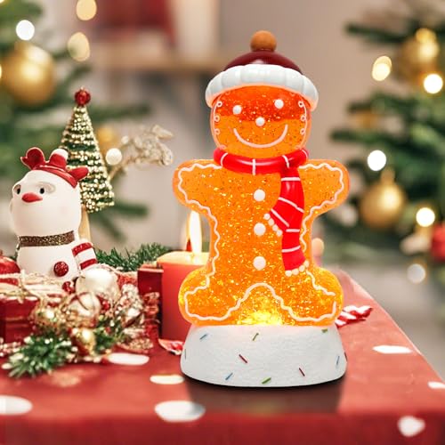 Gingerbread Musical Christmas Snow Globe Lantern with LED Lights & 6H Timer