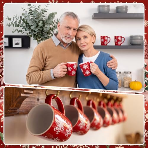 Bokon 4-Piece 12oz Snowflake Ceramic Mugs Set, Red