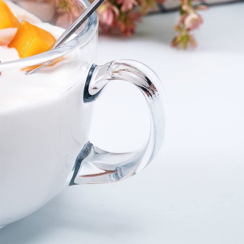 Large Clear Glass Coffee Mugs Set of 2,14.8 oz(440ml)-Wide Mouth Tea Cups with Handle and Spoon Transparent Drinking for Cappuccino Cups, Latte, Milk color 4 Piece