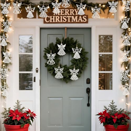 Wooden Angel Christmas Ornaments Set - Rustic Holiday Tree Decorations, 30 Pieces