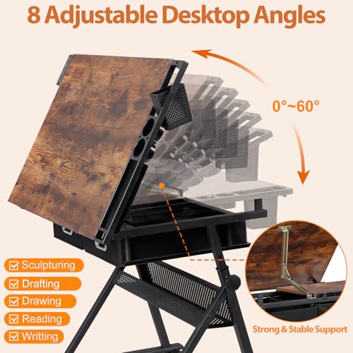 Adjustable Drafting Table Set with Charging Station and Stool