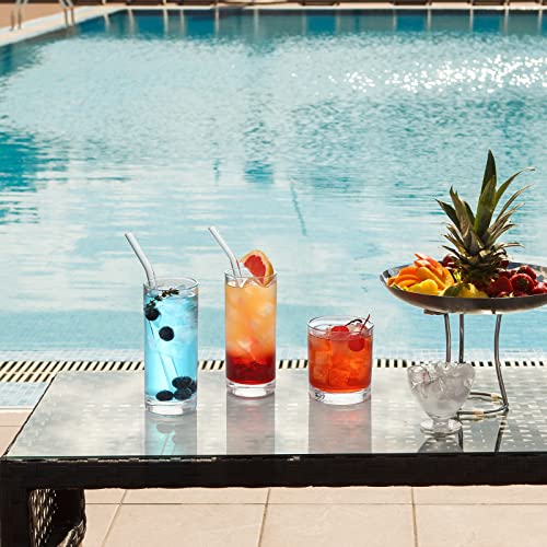 12-Piece Glassware Set: Highball and Rock Drinking Glasses with Straws
