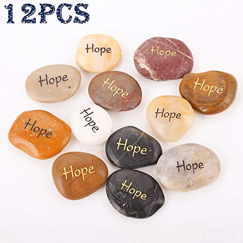 12-Piece Hope Engraved Natural River Stones - Inspirational Palm Stones