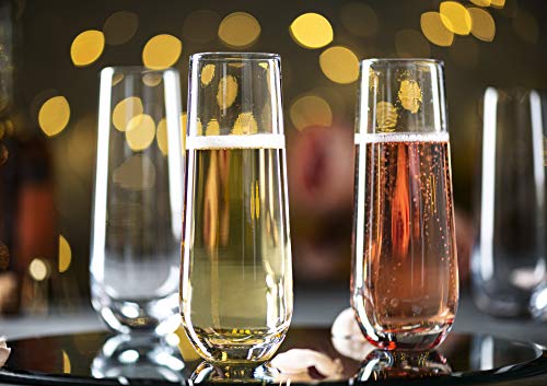 KooK Classic Set of 4 Stemless Champagne Glasses for Mimosa & Prosecco, Clear