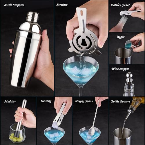 Wukuna 15-Piece Cocktail Bartender Kit with Stainless Steel Shaker & Acrylic Stand