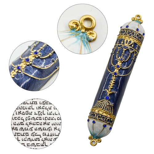 Enamel Mezuzah Case with Scroll for Door, 5-Inch Decorative Jewish Decor