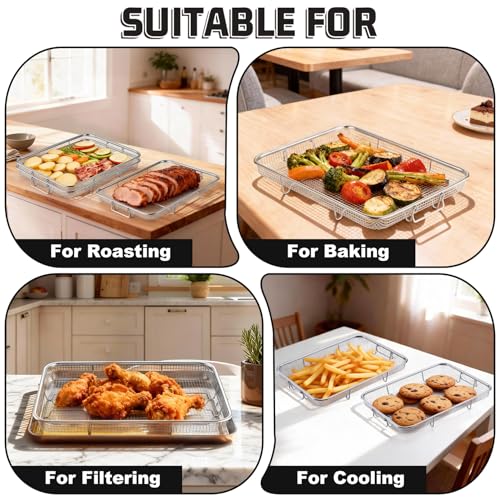 11.8 Inch Stainless Steel Air Fryer Basket Set for Oven - 3 Piece Rack