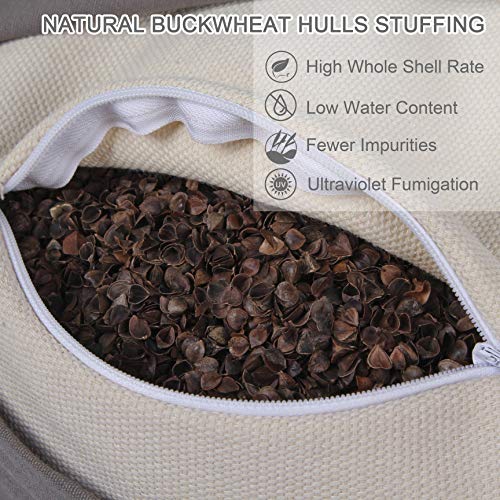 Round Zafu Meditation Cushion, Organic Cotton Yoga Pillow with Buckwheat
