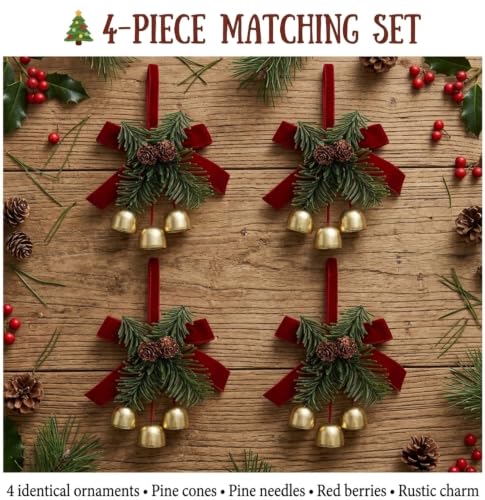 Tikneyoli 4-Piece Red Velvet Christmas Bells Decor with Jingle Bells - Door/Hanging Ornaments