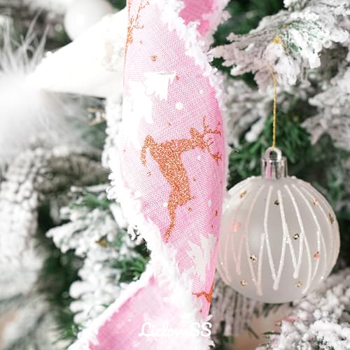 Pink Christmas Tree Topper Bow - 13x53 Inch Large Ribbon Bow with Streamers