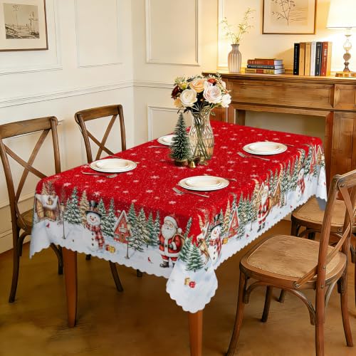 QCHDLN Red Santa Christmas Table Cloth 84x60 Inches Rectangular Holiday Decor