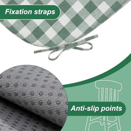 4-Pack Sage Green Checkered Dining Chair Cushions, 17x16-inch Non-Slip Pads