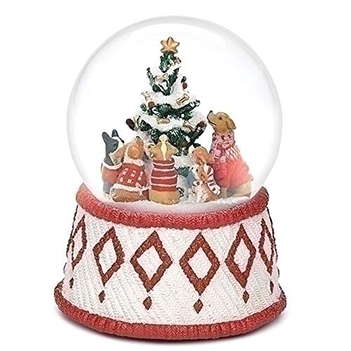 Dog Christmas Tree Musical Snow Globe - 6-Inch Tabletop Holiday Decor