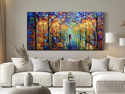 Large Abstract Landscape Oil Painting, Hand-Painted Textured Tree Canvas Art