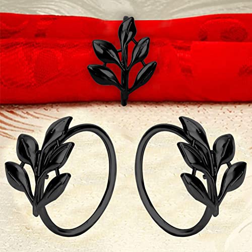 YeZi-Black Napkin Rings Set of 12 Leaf Design for Elegant Table Settings