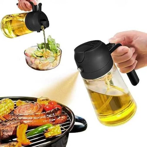MA 16oz Glass Olive Oil Sprayer - 2-in-1 Dispenser Bottle for Cooking & BBQ - Black