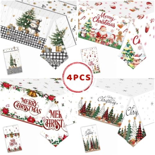 Ediactcyl 4-Pack Christmas Tablecloths, 54x108 Inches Waterproof Disposable
